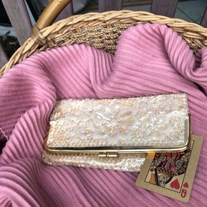 Cream floral hand beaded purse